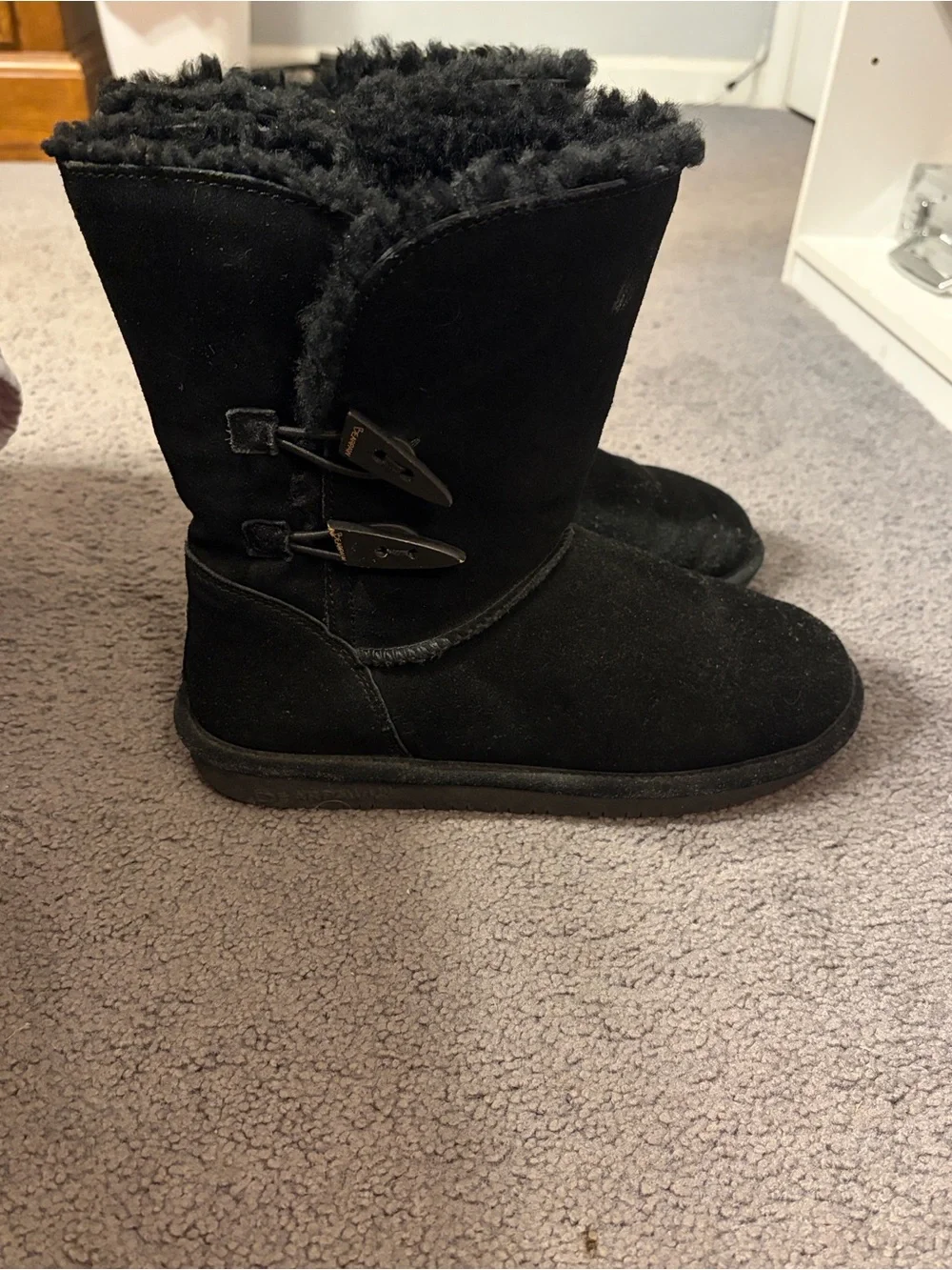 BearPaw Black Suede Fleece-Lined Ankle Boots